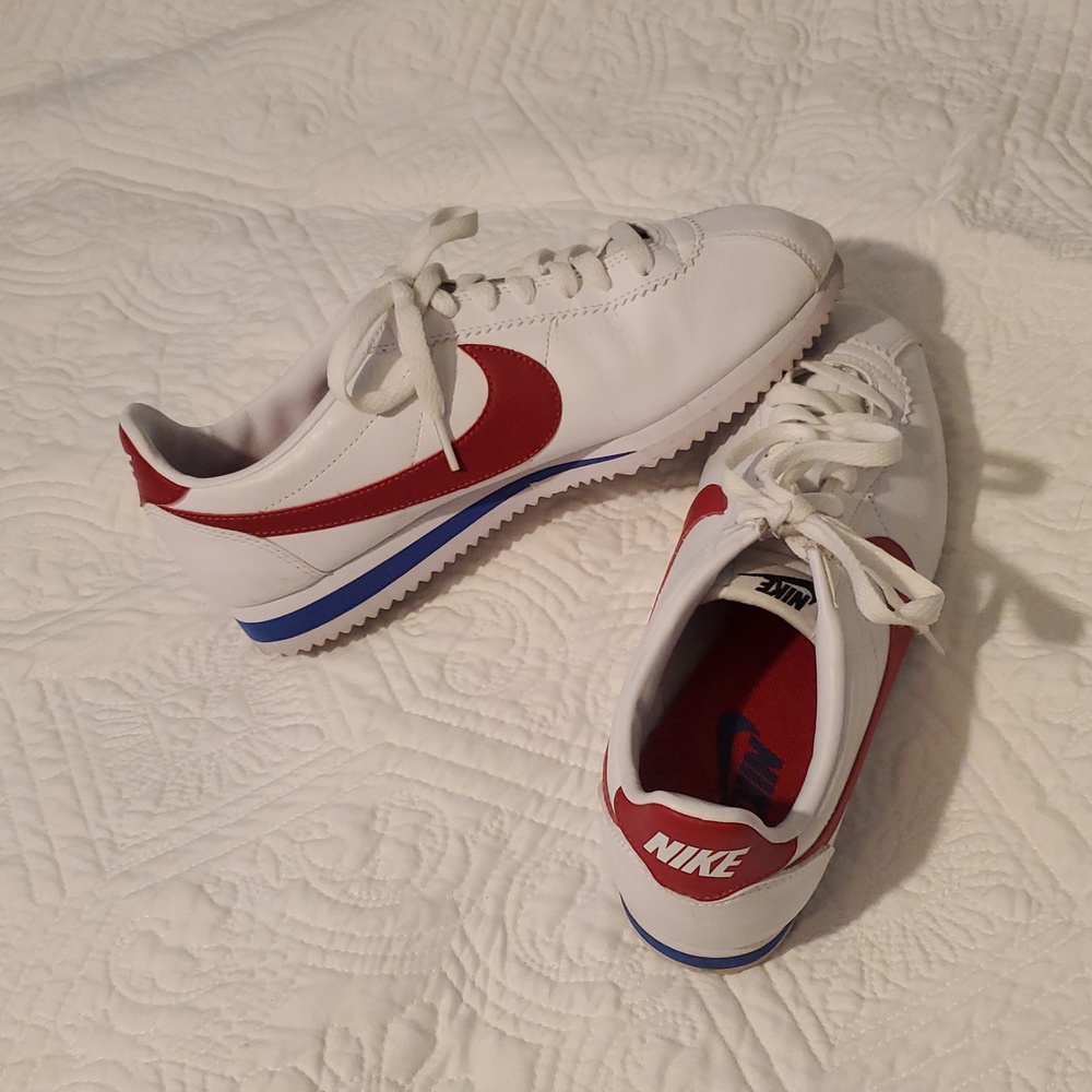 Nike Cortez Women's White Sneakers with Red and Blue Accents (Forest Gump)US 9